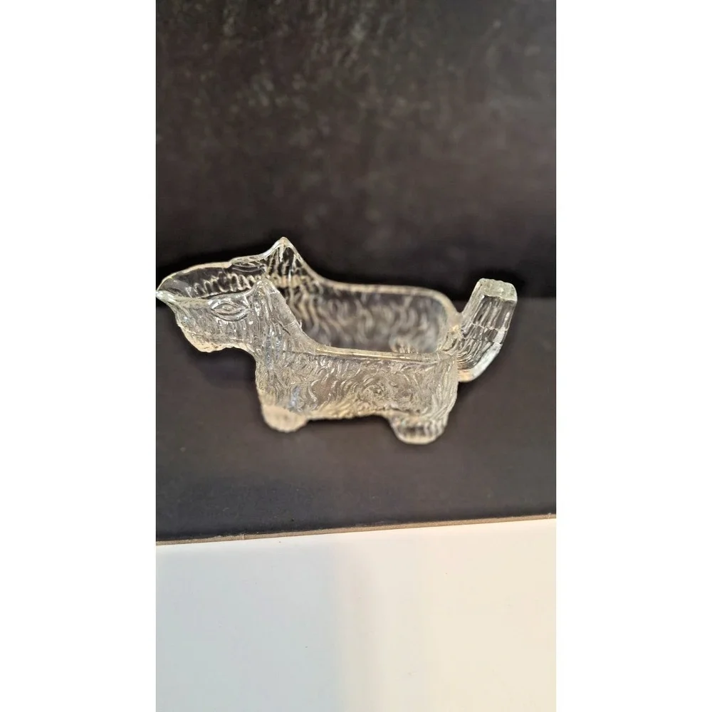 VINTAGE L E SMITH PRESSED GLASS SCOTTIE DOG CREAMER FIGURINE DISH 4.5